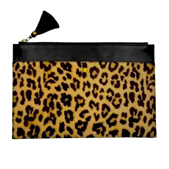 J. Crew Calfskin and Leather Clutch Zipper Pouch Black - Picture 1 of 12